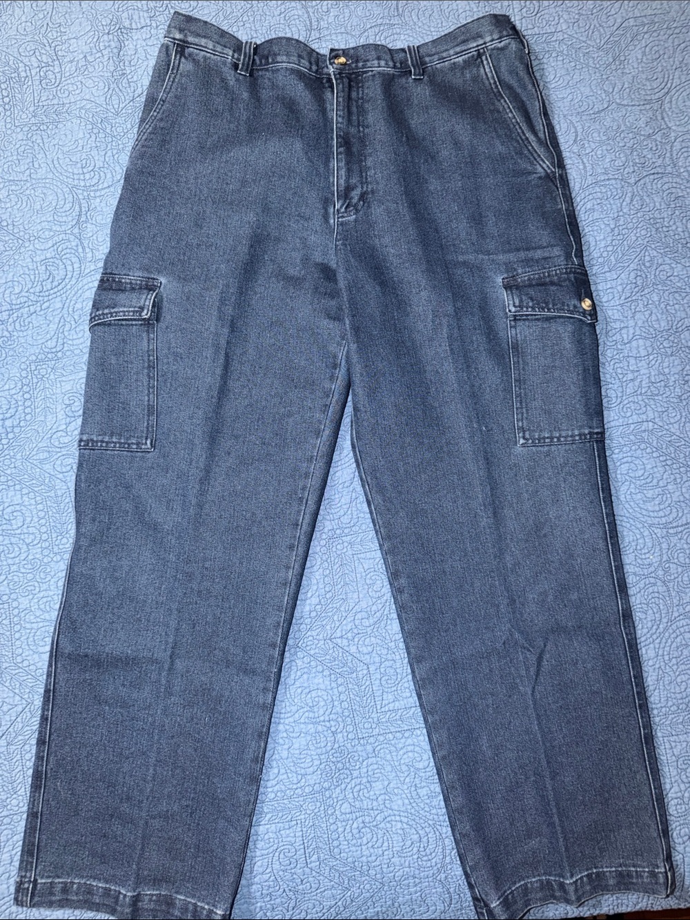 Men's Gray Cargo Denim Pants - Relaxed Utility Style